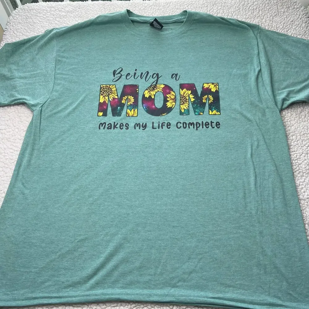Mint Green Floral Mom Tee XL